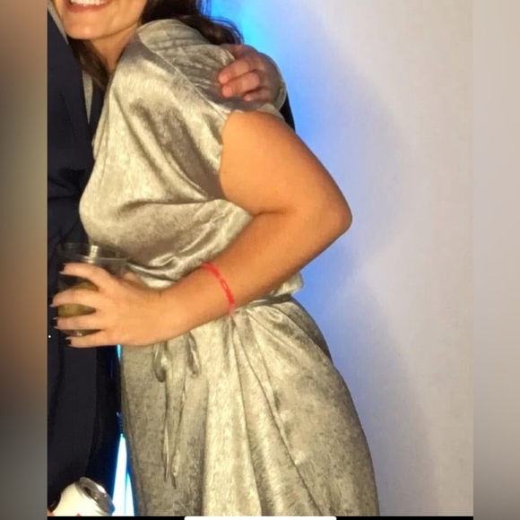 Silver Wrap Mini Dress sz M - Picture 6 of 6